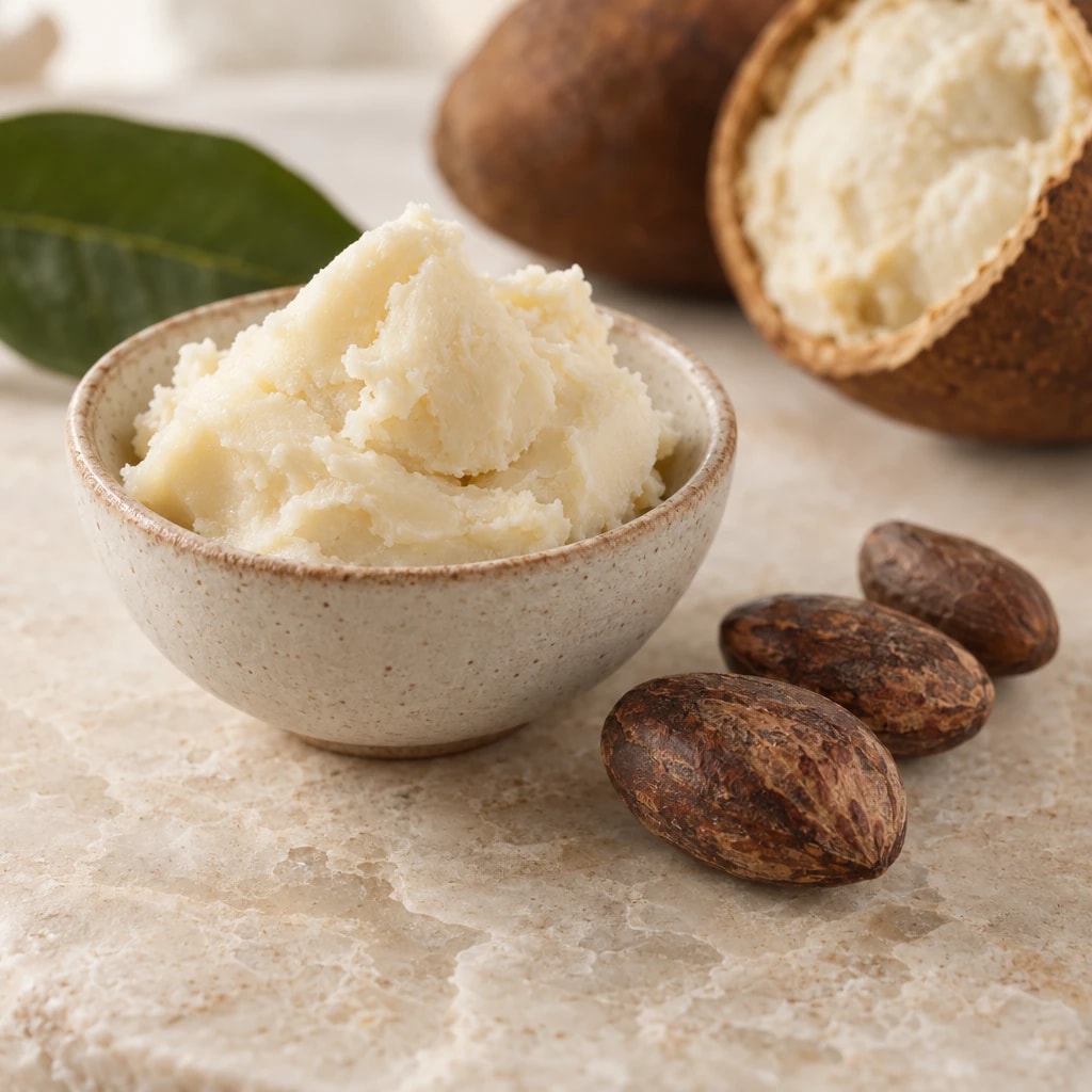 A dish of cupuaçu butter beside raw cupuaçu seeds