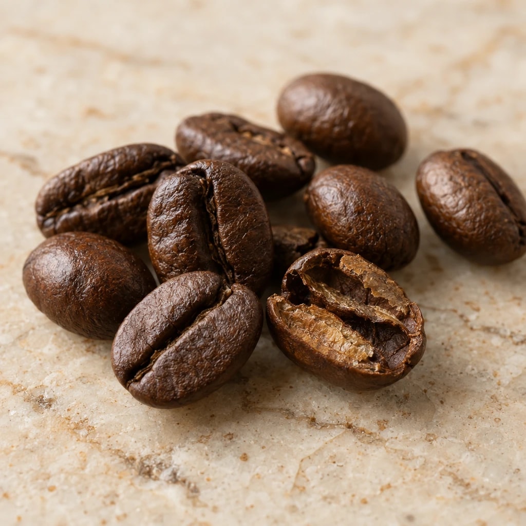 Roasted coffee beans on stone
