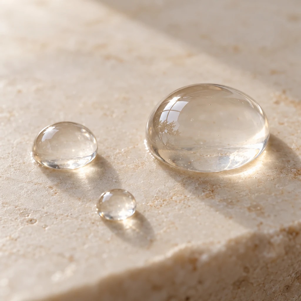 Clear gel droplets on stone
