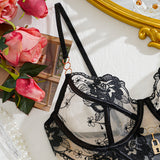 Amanda Sexy Flower Embroidery Mesh Lingerie Set