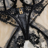 Amanda Sexy Flower Embroidery Mesh Lingerie Set